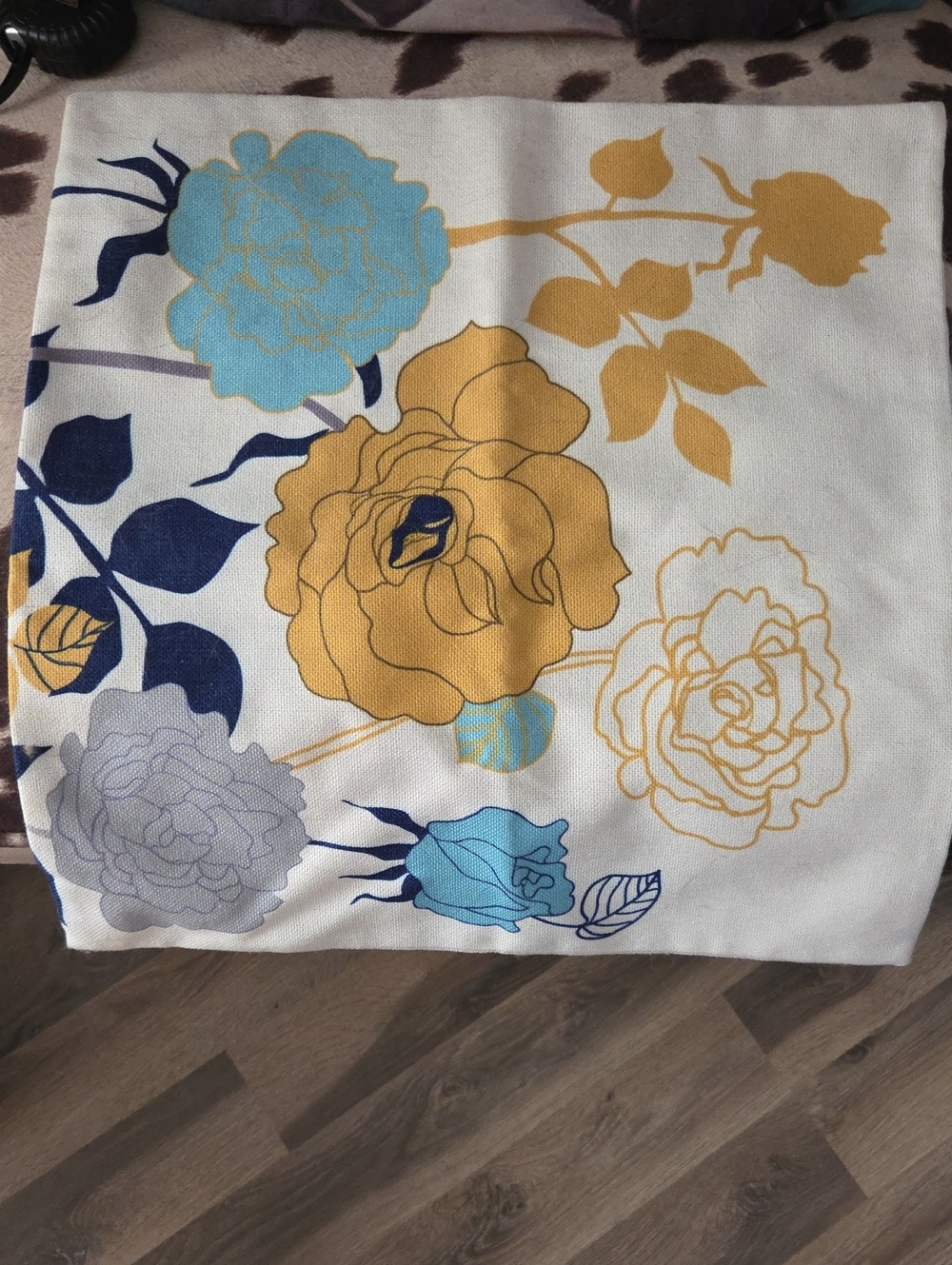 Floral Canvas Pillow Cover in Mustard & Aqua